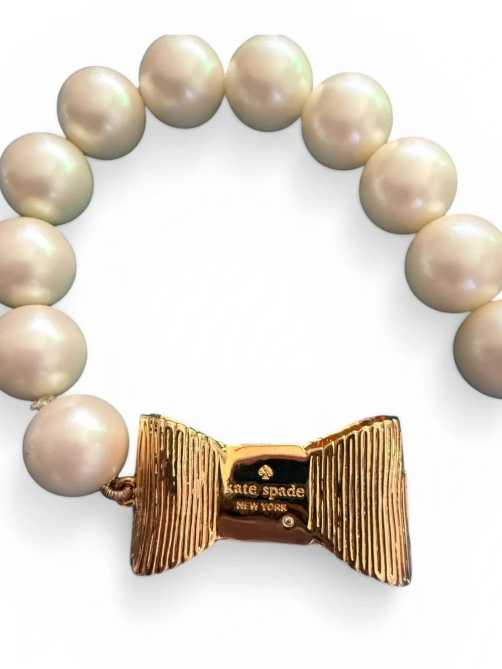 Kate Spade Pearl Bead Necklace and Bracelet Set with Gold Bow Clasp - Picture 6 of 6